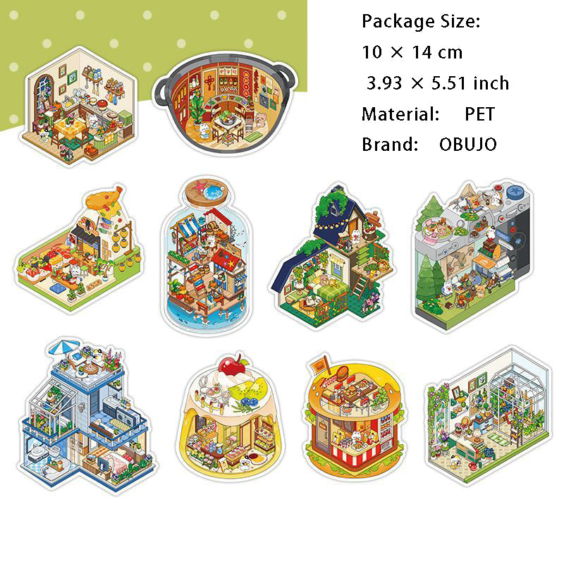 10 Pcs 3D Scene DIY PET Stickers Set XXSJ