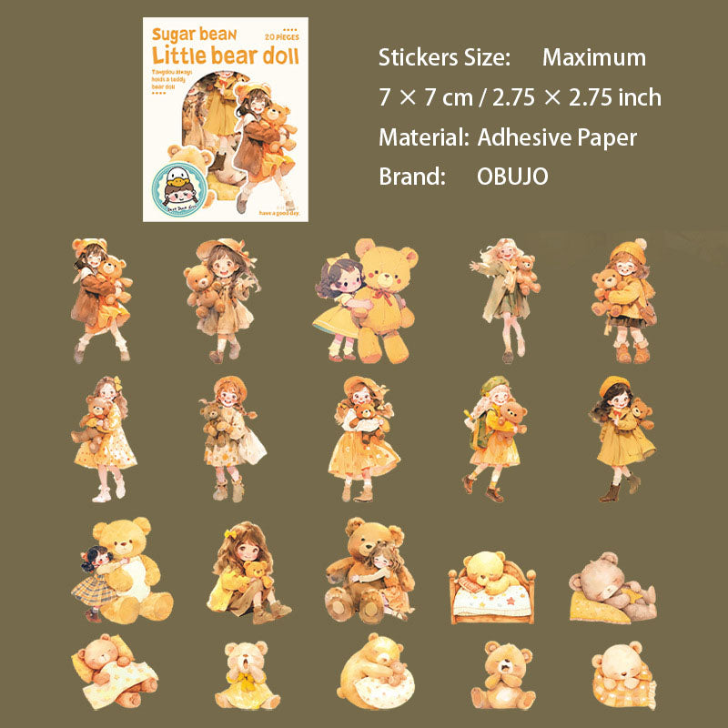 20 Pcs Childhood Girl PET Stickers XXWO