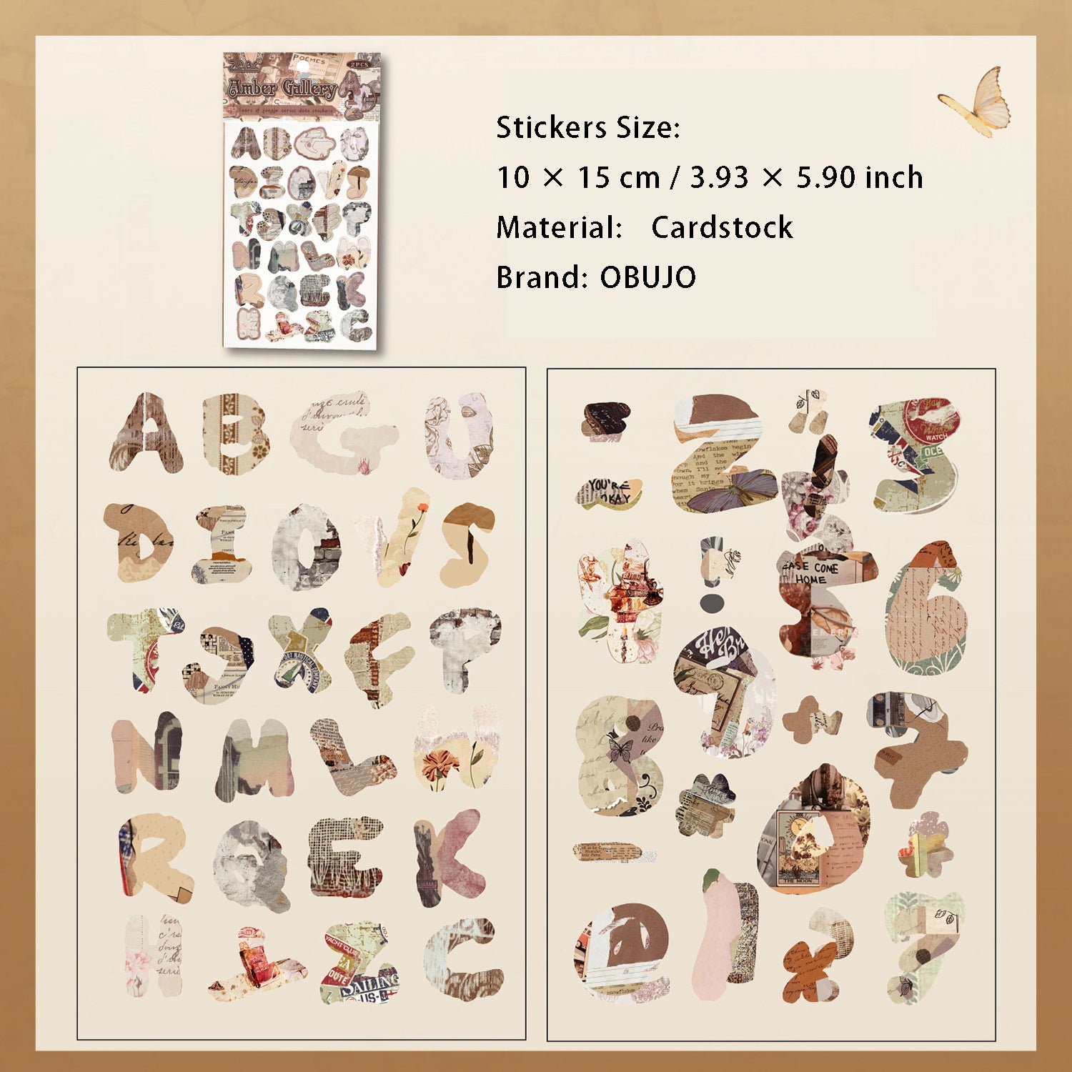 2 Sheets Vintage Alphabet Letter Stickers HYYWG