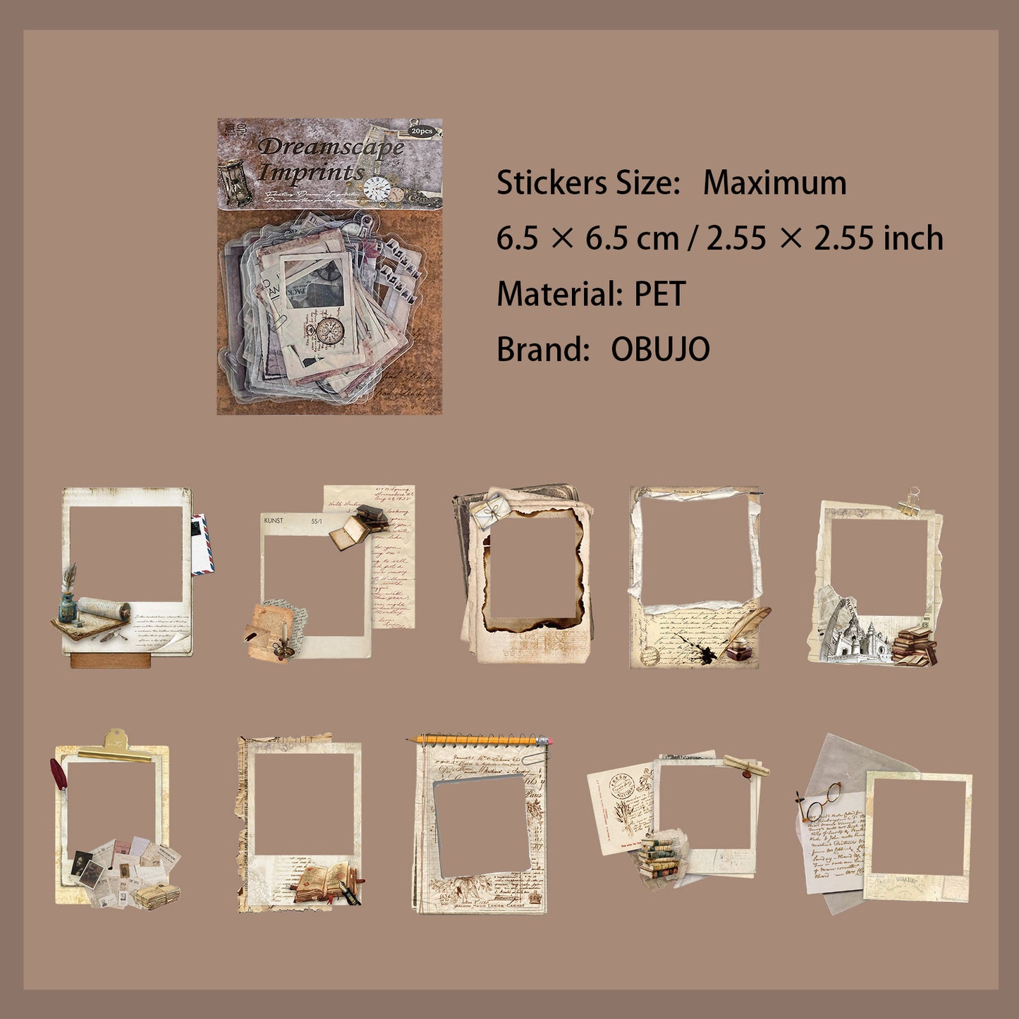 20 Pcs Vintage Frame PET Stickers FSYJ
