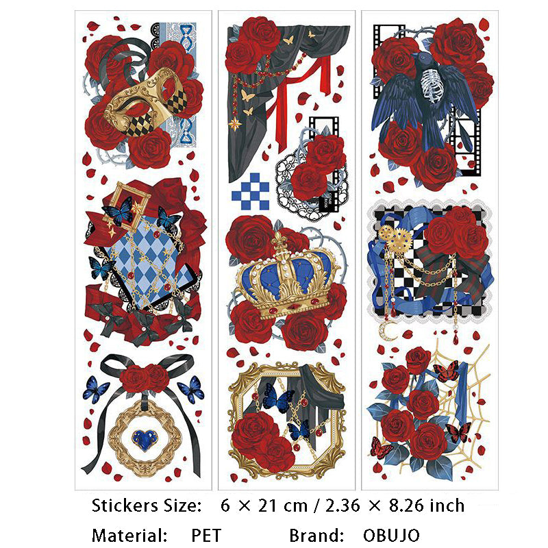 6 Pcs Rose Theme PET Stickers MGZS