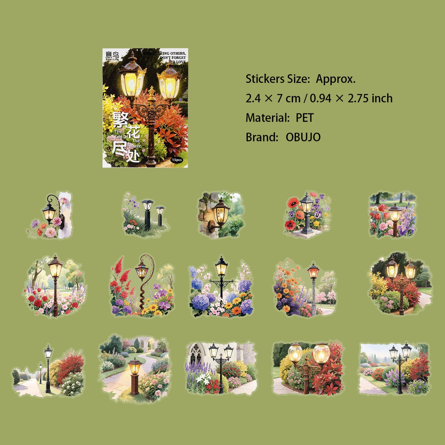 15 Pcs Night Landscape PET Stickers DHLSC