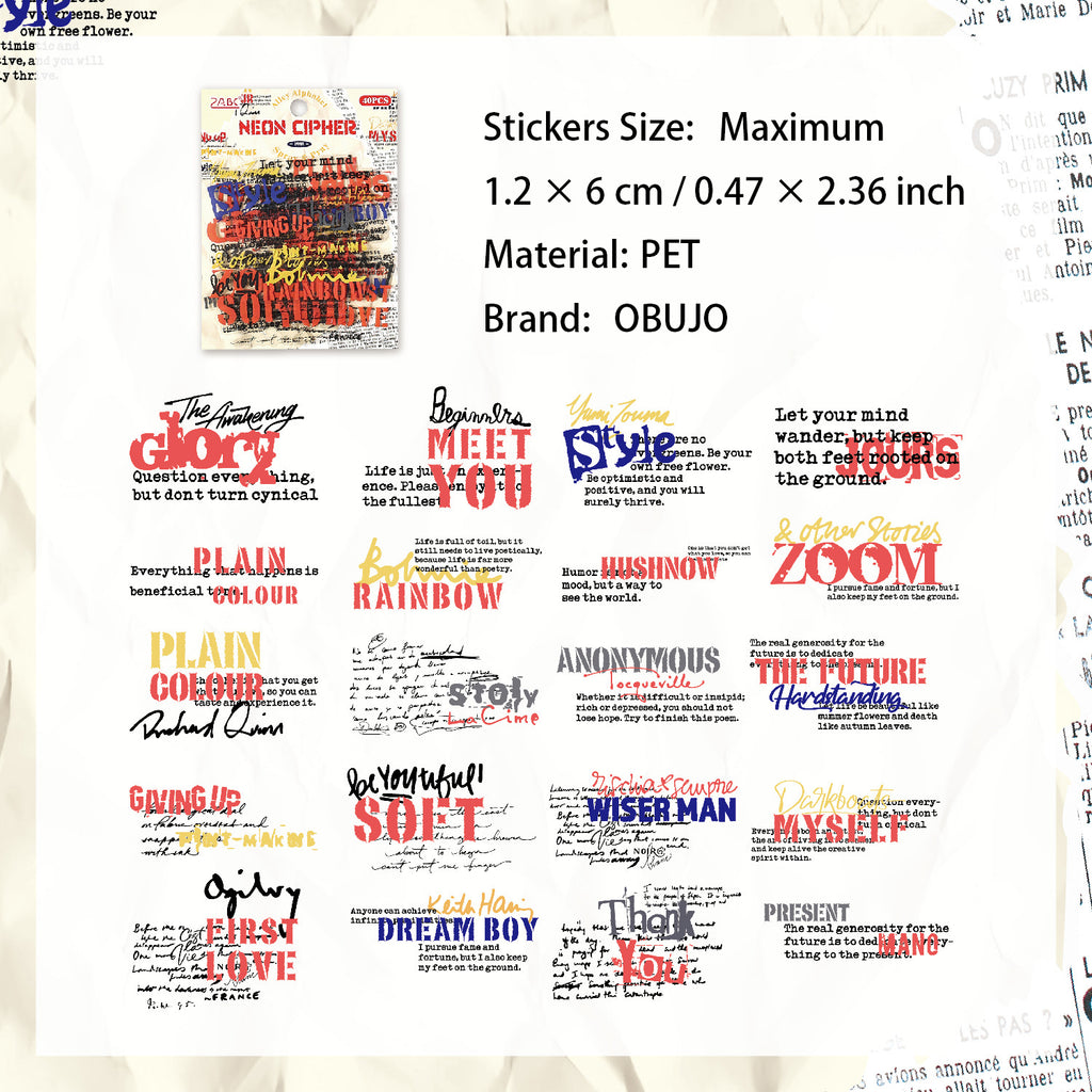 40 Pcs Quote Words PET Stickers ZJXY