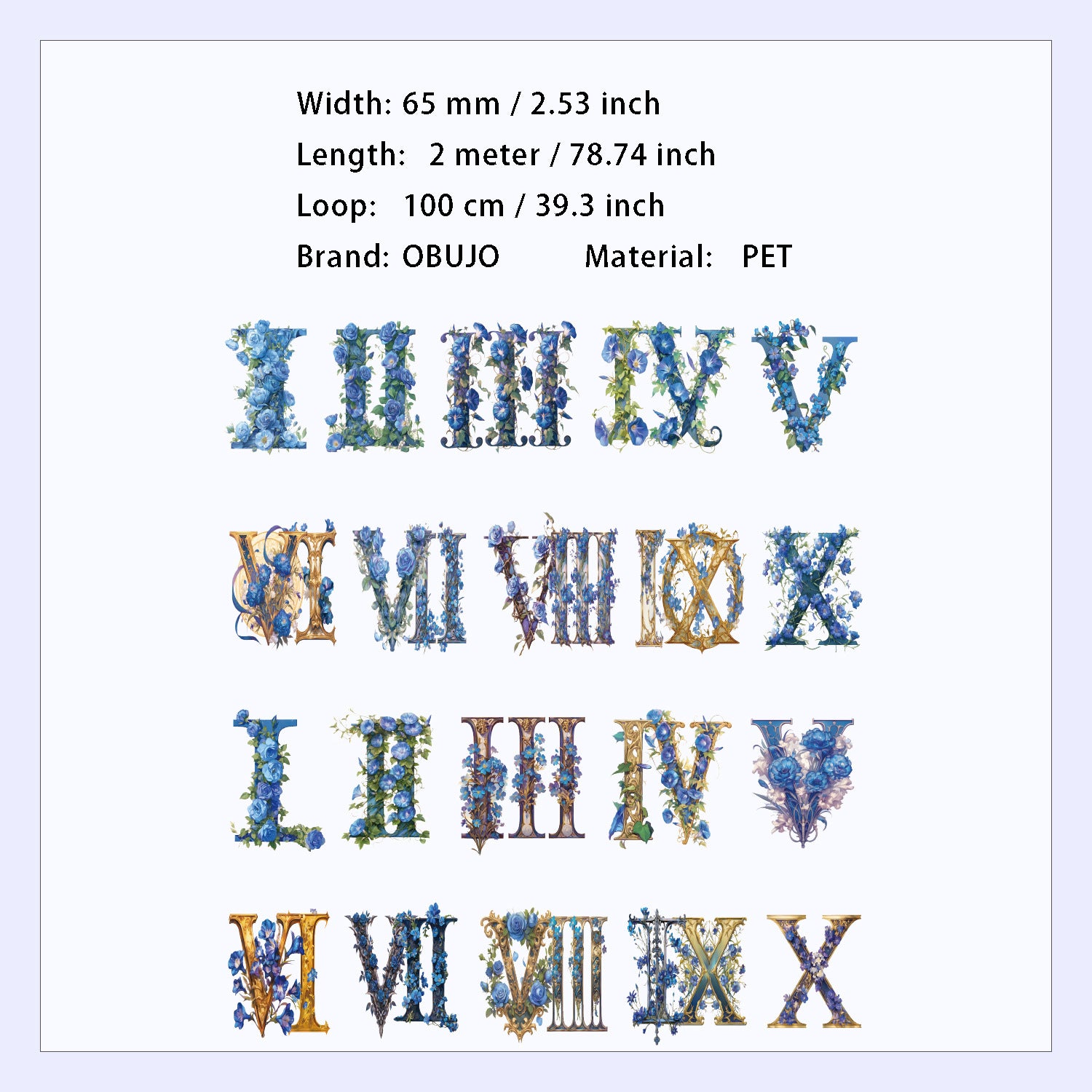1 Roll Floral Letter Number PET Stickers Tape SZMM