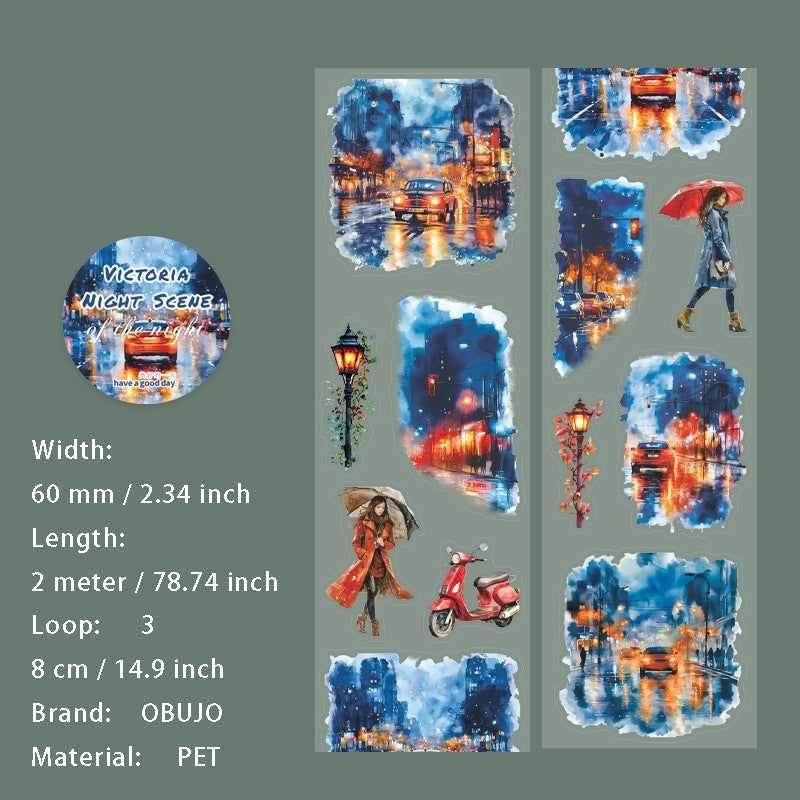1 Roll Night Landscape PET Stickers Tape WDLYYJ