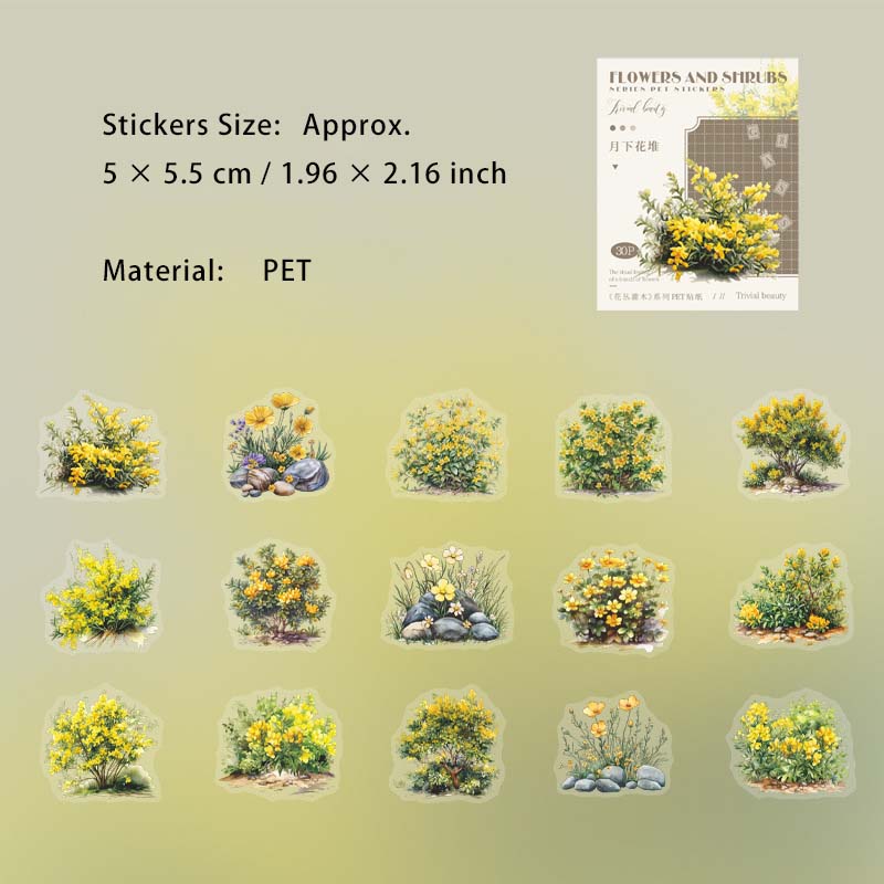 30 Pcs Flower Bush PET Stickers HCGM