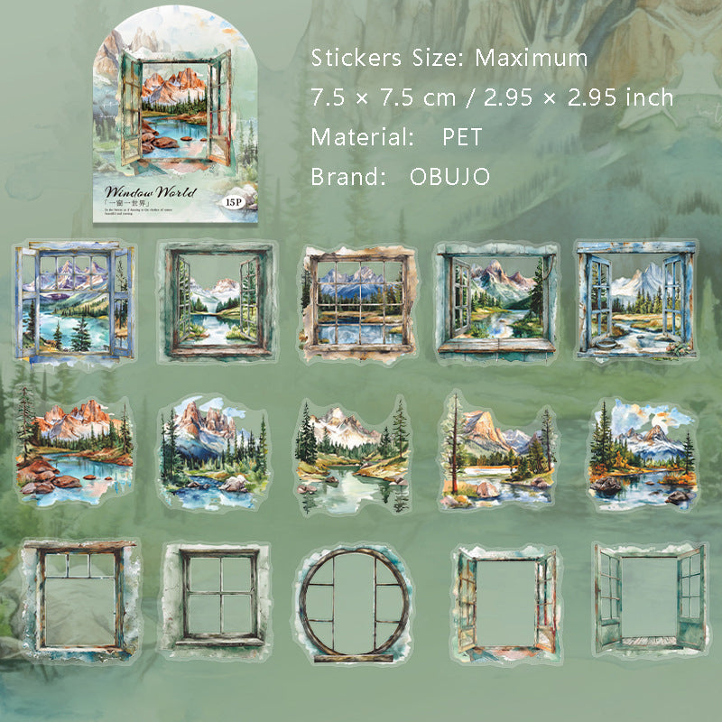 15 Pcs Windows Landscape PET Stickers YCYSJ