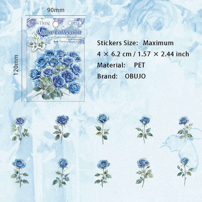 20 Pcs Rose PET Stickers MGZP