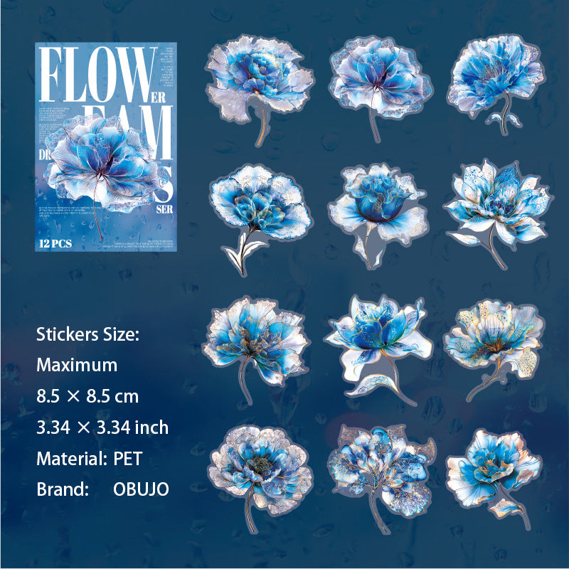 12 Pcs Fantasy Flower PET Stickers HJMX
