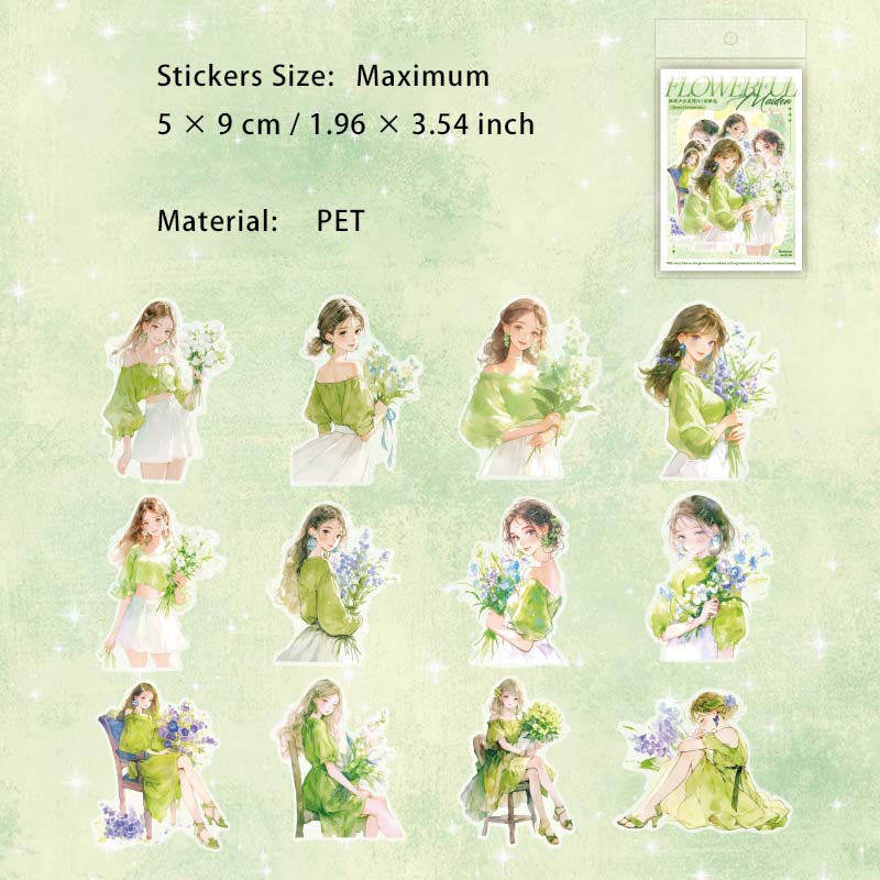 24 Pcs Flower Girl PET Stickers PHSN