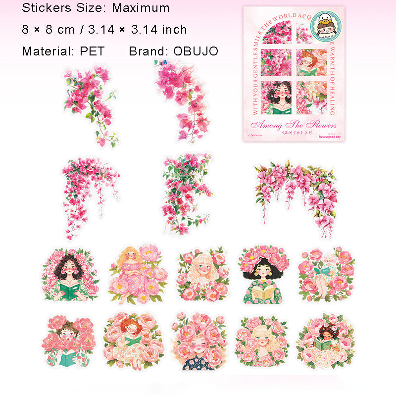 15 Pcs Floral Girl PET Stickers RJSN