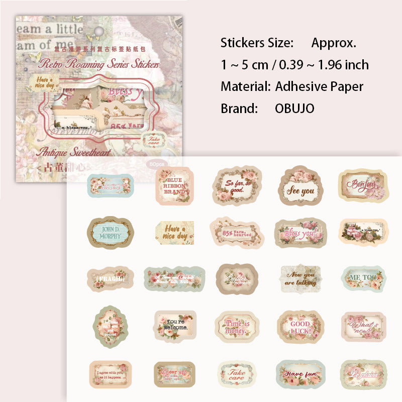 50 Pcs Vintage Words Stickers FGMY