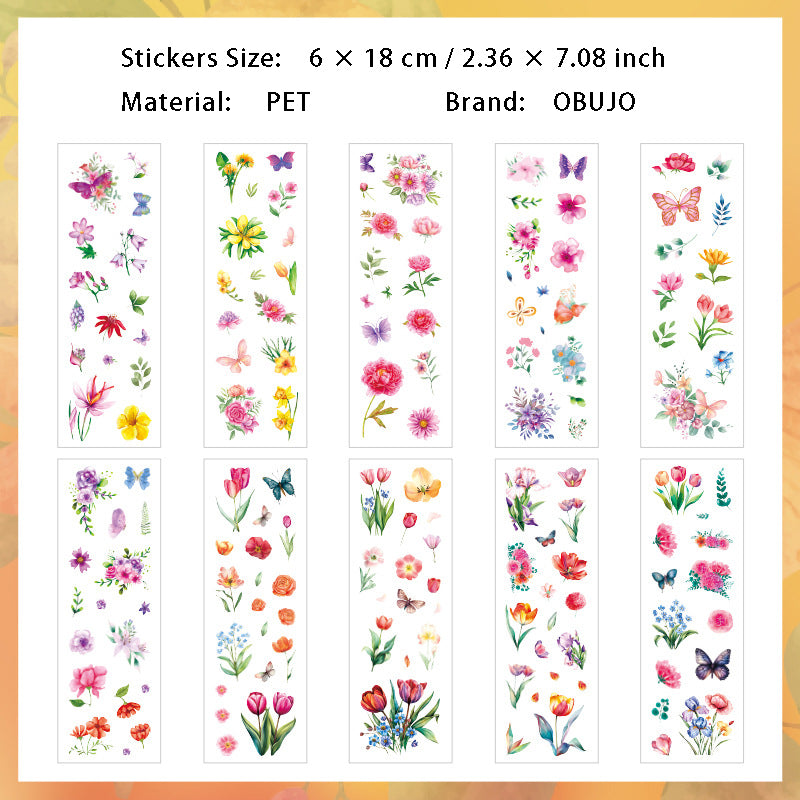 10 Sheets Flower PET Stickers LGHY