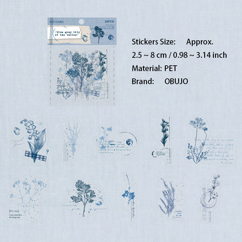 20 Pcs Vintage Botanical PET Stickers MLHC