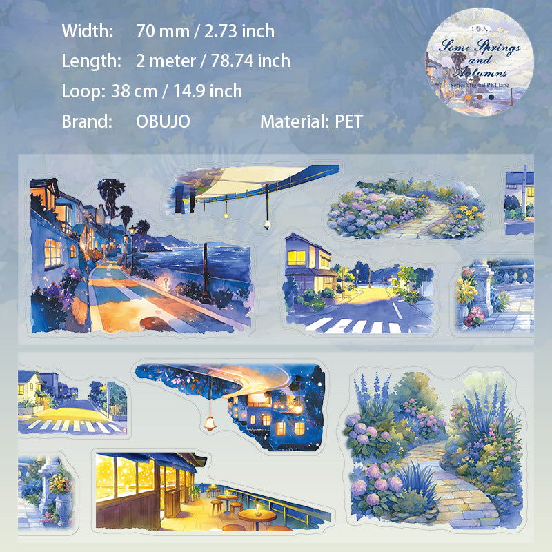 1 Roll Seasonal Street Landscape PET Stickers Tape JGYXCQ