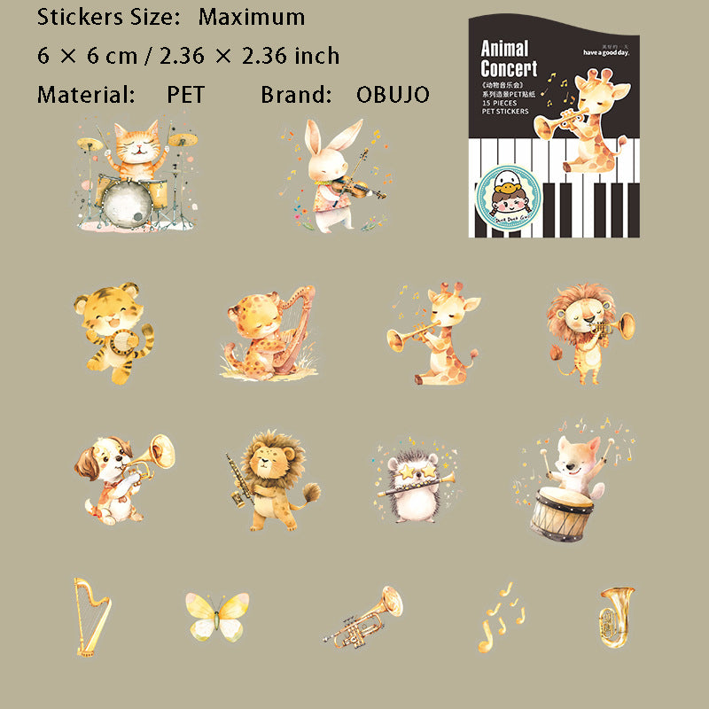 15 Pcs Musical Animal PET Stickers DWYYH
