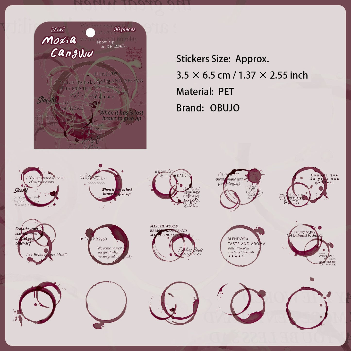 30 Pcs Watercolor Mark PET Stickers YYLG