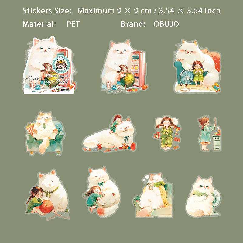 10 Pcs Cartoon Pet and Litterle Girl PET Stickers  ACDSJ