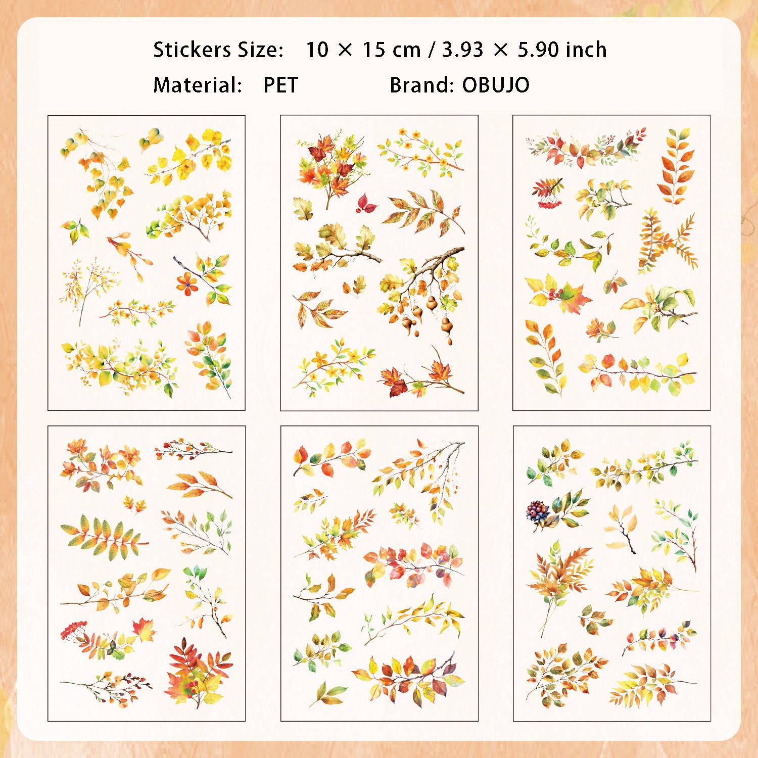 6 Sheets Leaf PET Stickers SYMJ