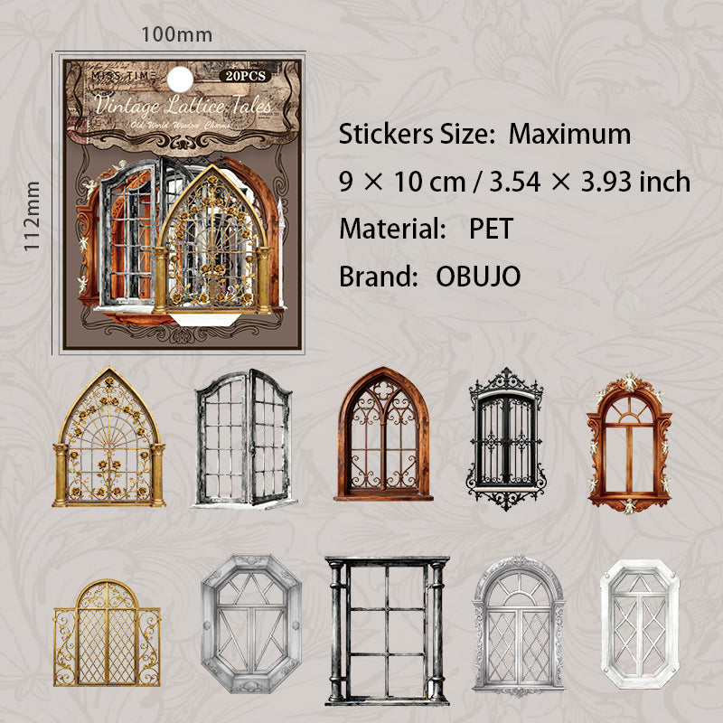 20 Pcs Vintage Window PET Stickers FGGSWY