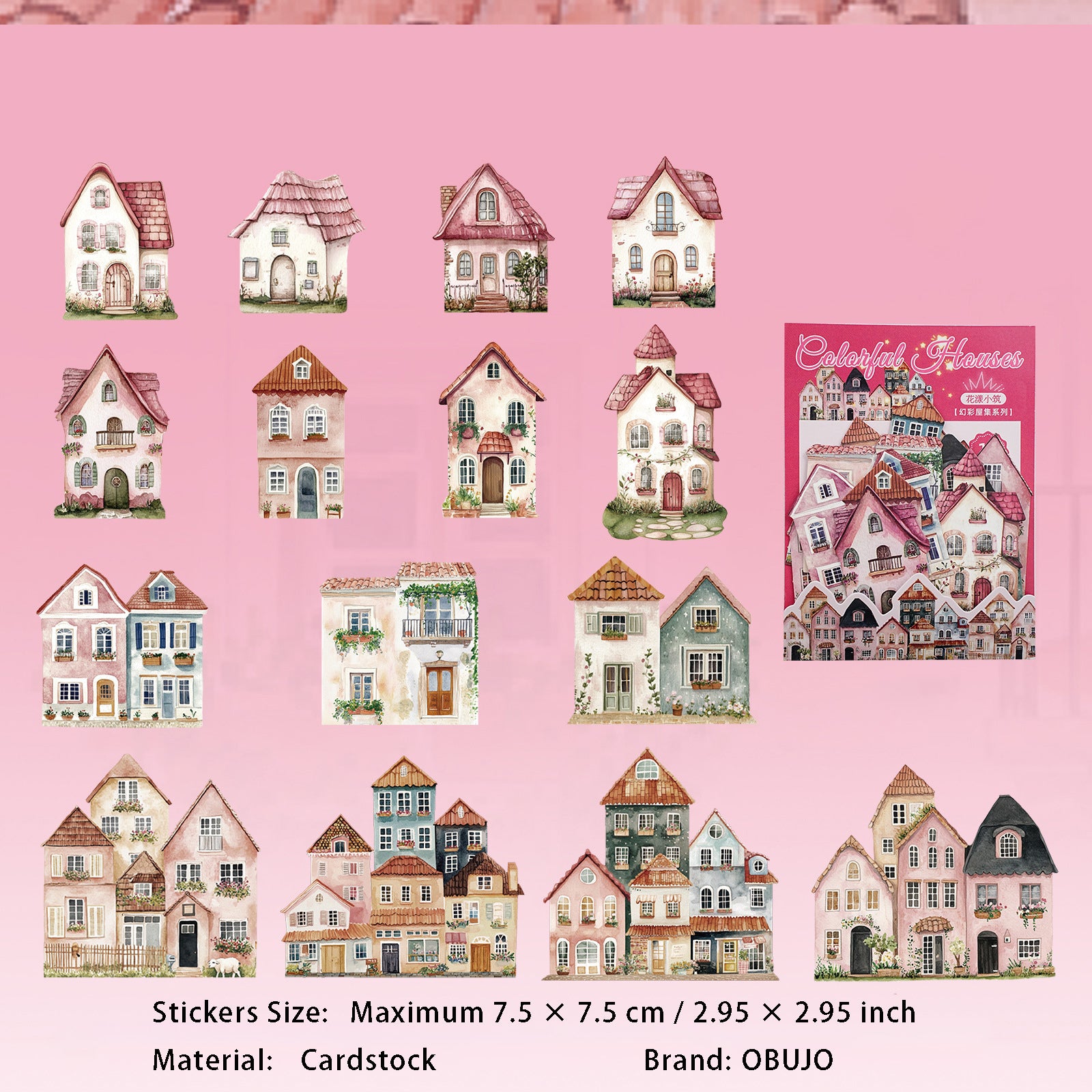 15 Pcs House Cardstock Stickers HCWJ