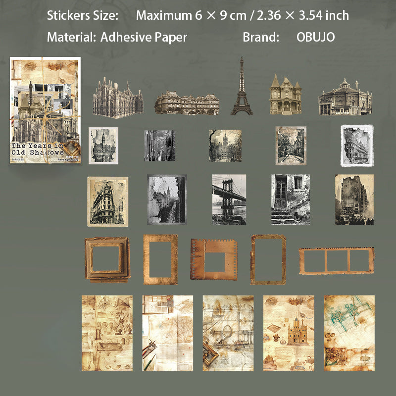 50 Pcs Old Memory Themed Junk Journal Stickers JYLSY