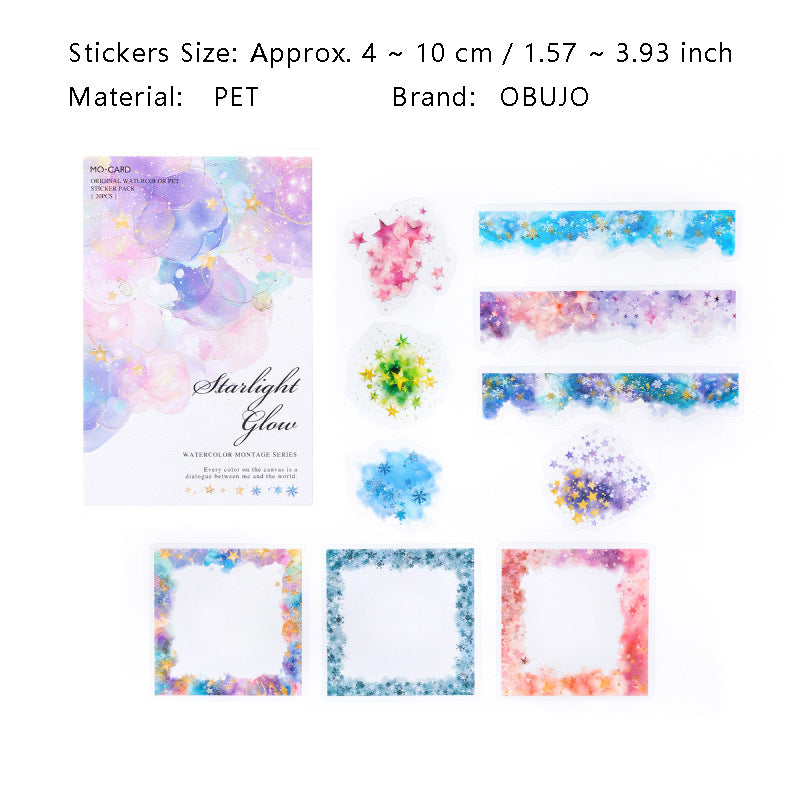 20 Pcs Watercolor Frame PET Stickers SCMTQ