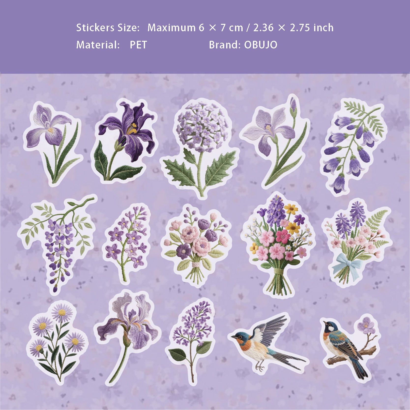 15 Pcs Flower PET Stickers ZXXL