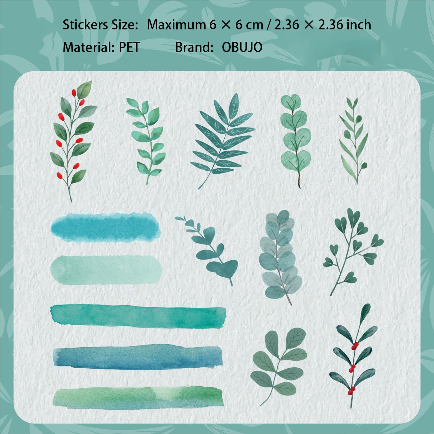 30 Pcs Watercolor Leaf PET Stickers QXXL
