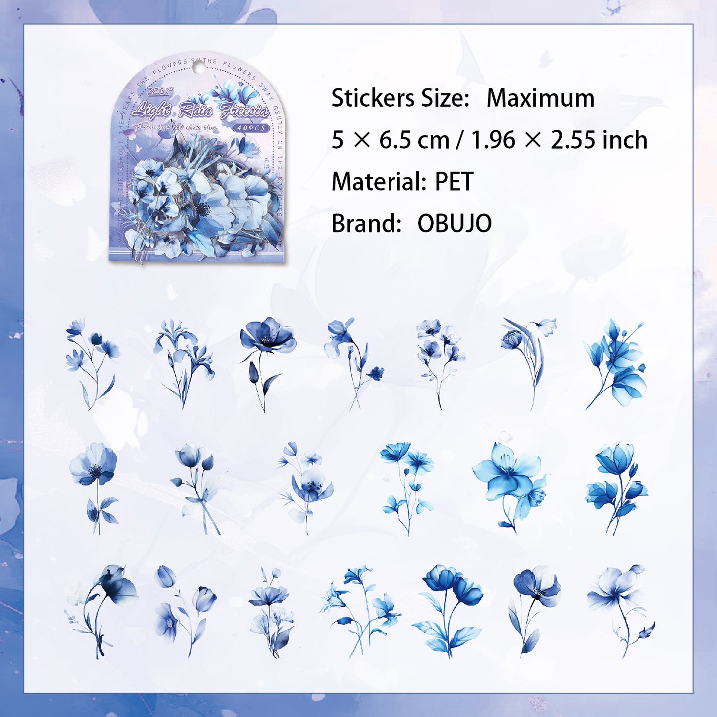 40 Pcs Watercolor Flower PET Stickers HKYS