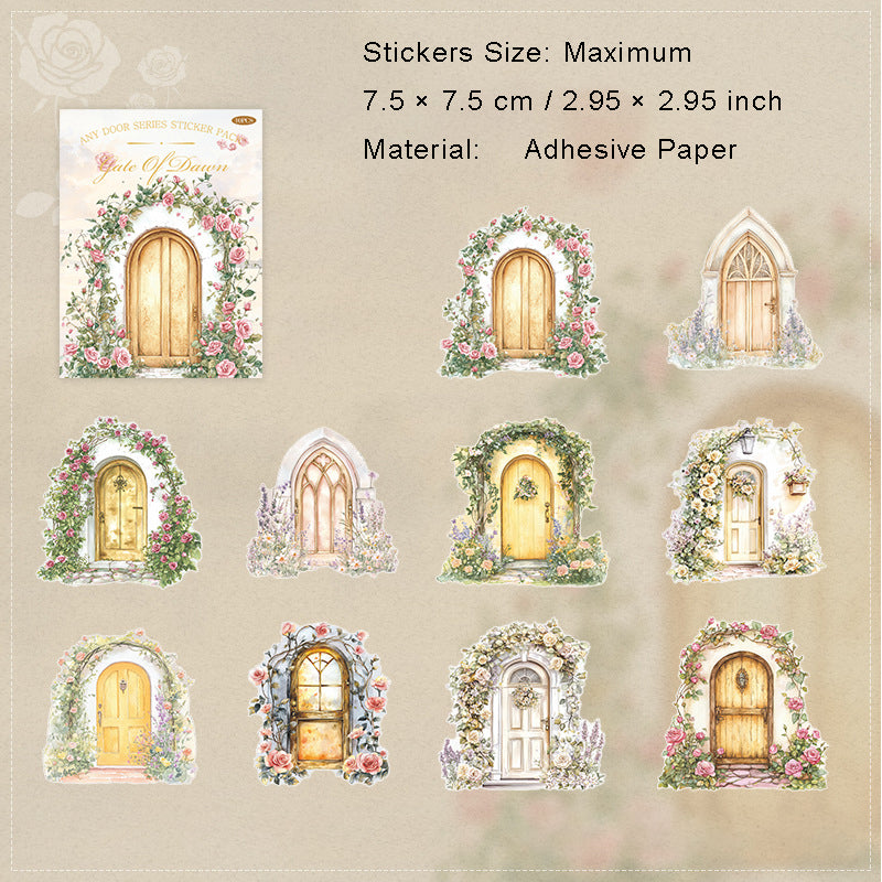 10 Pcs Floral Wooden Door Cardstock Stickers RYMX