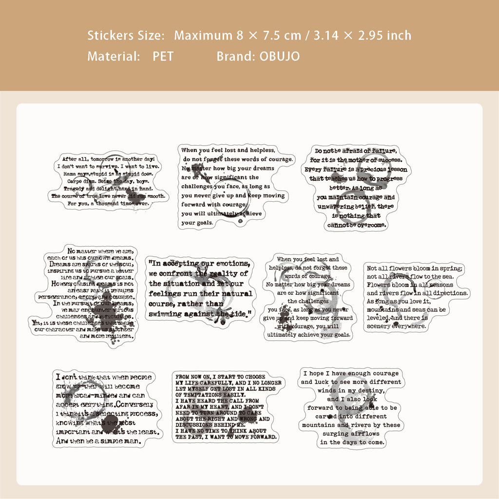 20 Pcs Ink and Quote PET Stickers MRXL