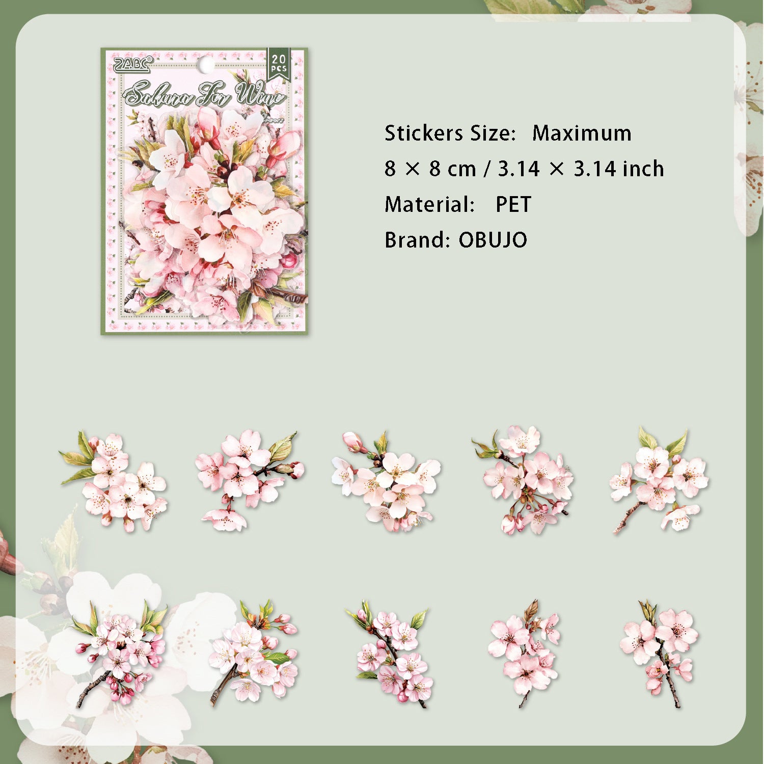 20 Pcs Pink Flower PET Stickers HMJJ