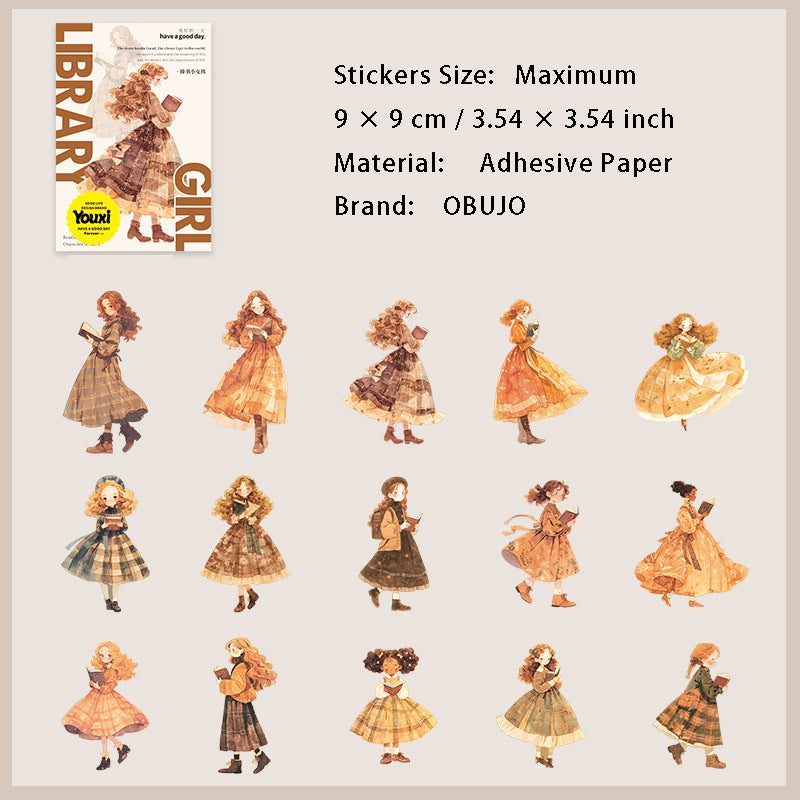 15 Pcs Reading Girl Stickers TSGNH