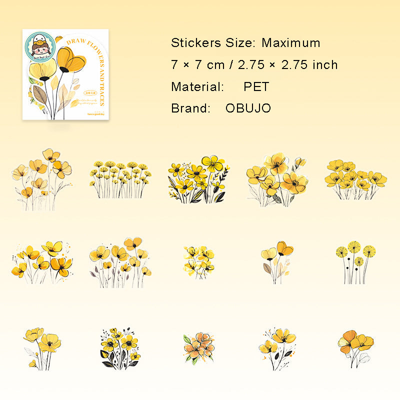 15 Pcs Light Color Flower PET Stickers MHHJ