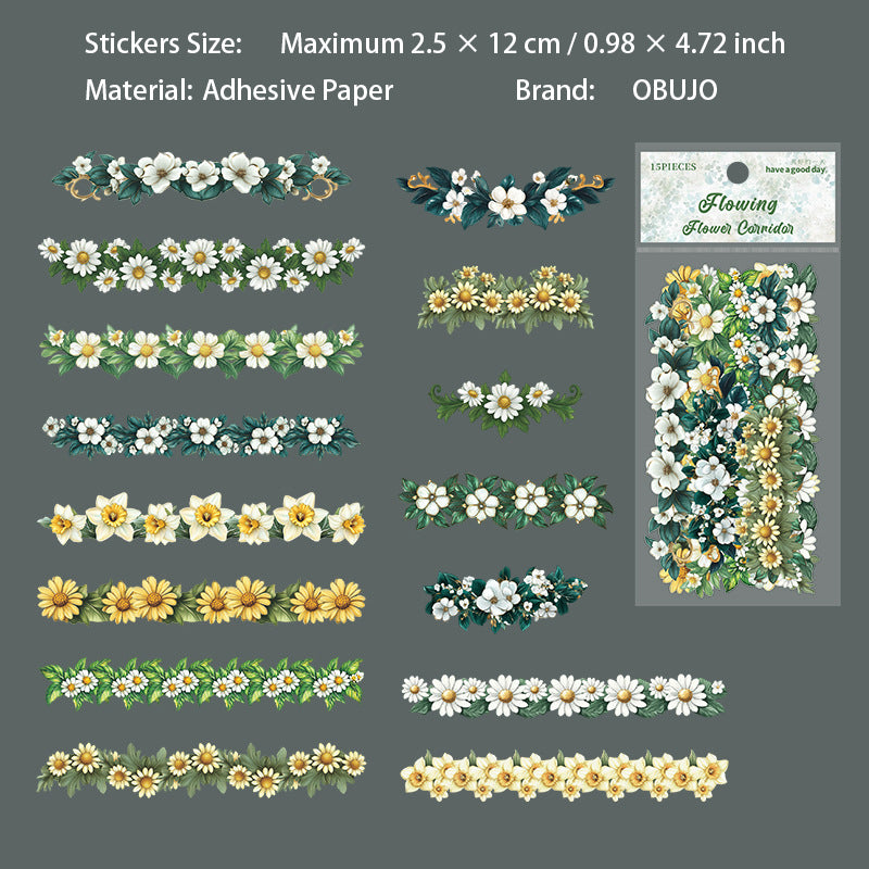 15 Pcs Vintage Flower Stickers LGHL
