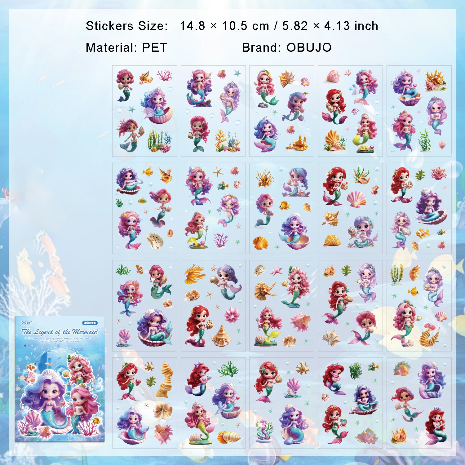20 Sheets Undersea Animal Stickers Book WXSW