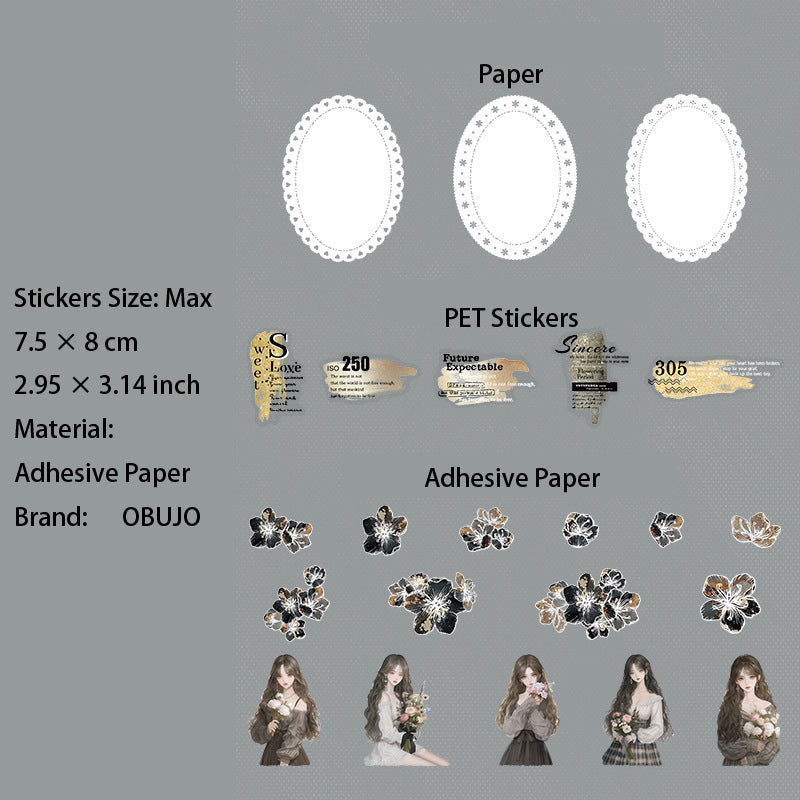 43 Pcs Flower Girl Journal Stickers and Paper Kit FHDX