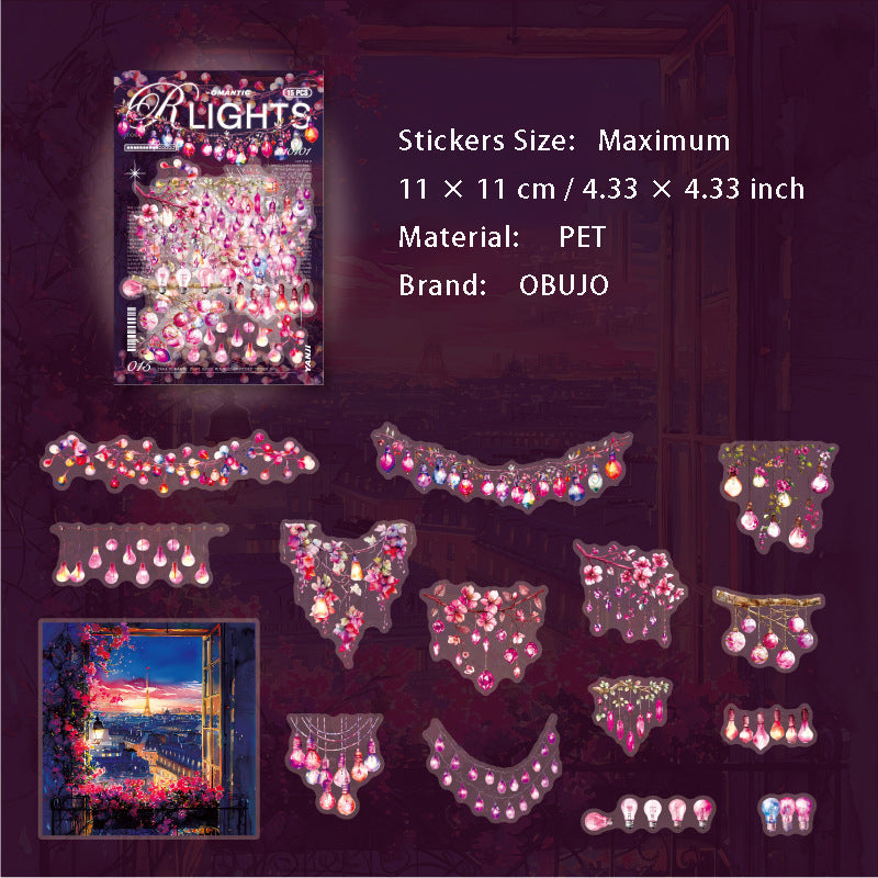15 Pcs Night Light PET Stickers LMDH