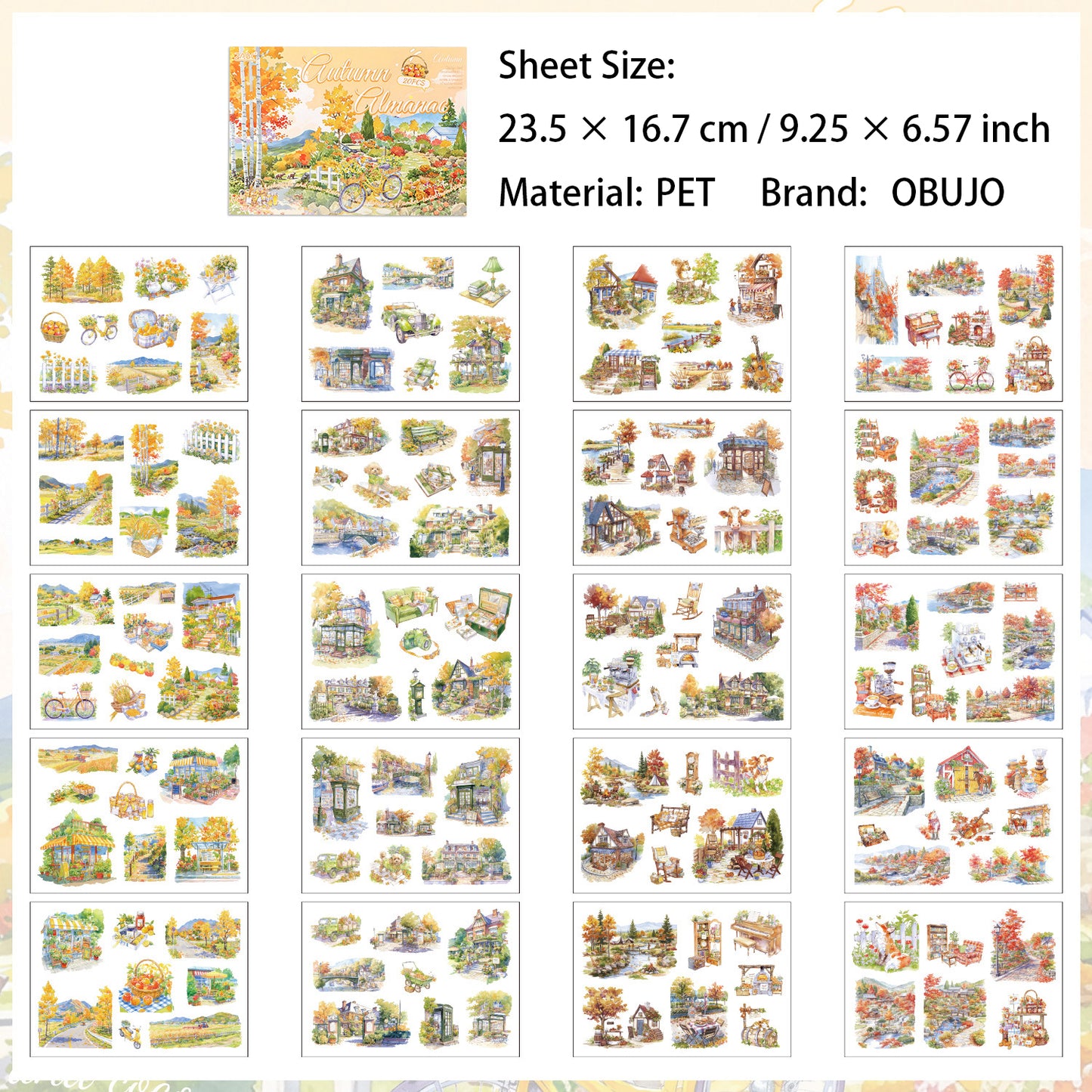 20 Sheets Seasonal Landscape PET Stickers Book SSFJ