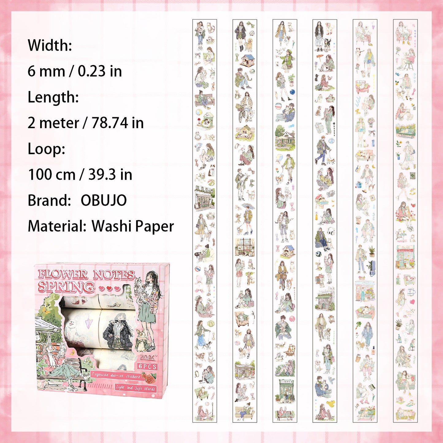 6 Rolls Girl Dialy Washi Stickers Tapes Set JGRY