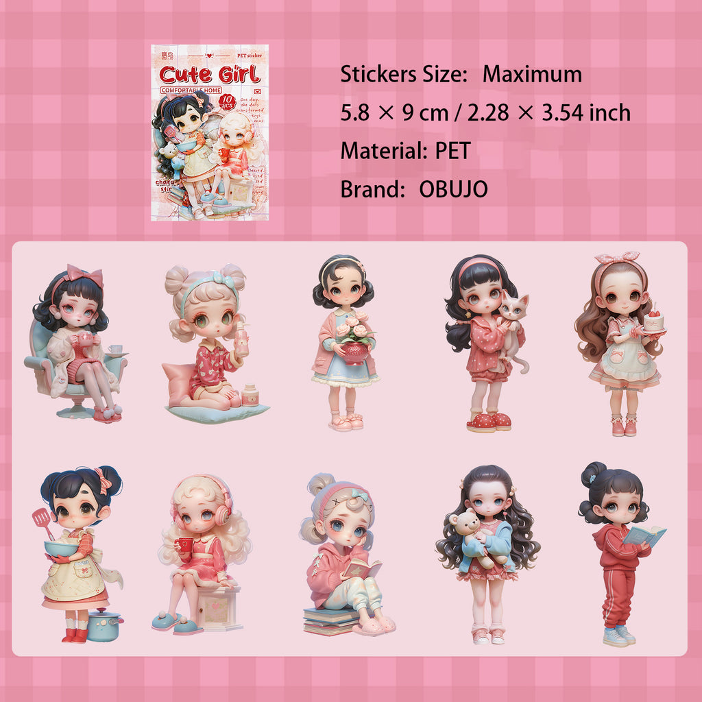 10 Pcs Carton Kids Girl PET Stickers MQSN