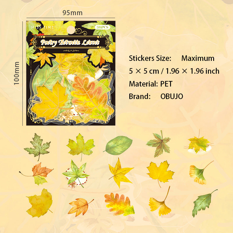 30 Pcs Autumn Leaves PET Stickers FYWY