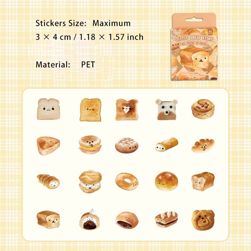 40 Pcs Bread PET Stickers JMWD