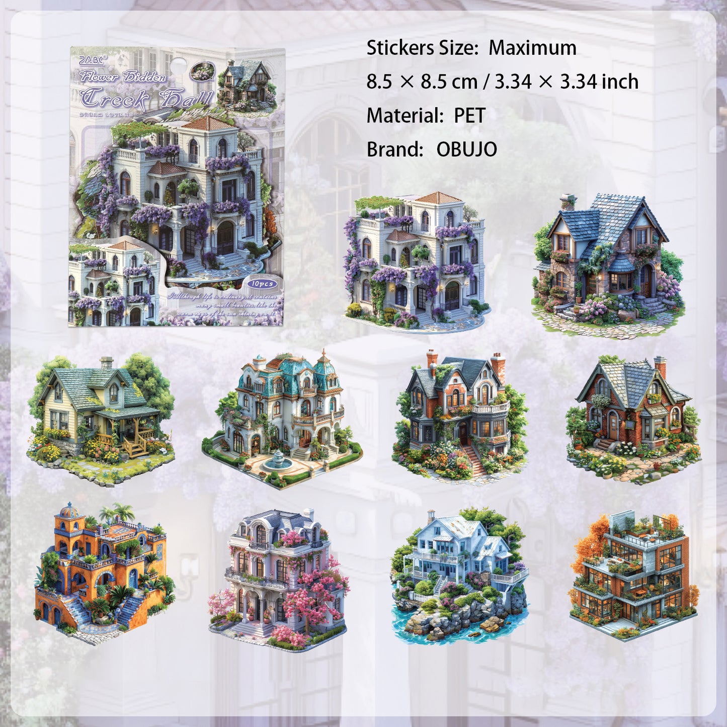10 Pcs Fantasy House Stickers MZQF