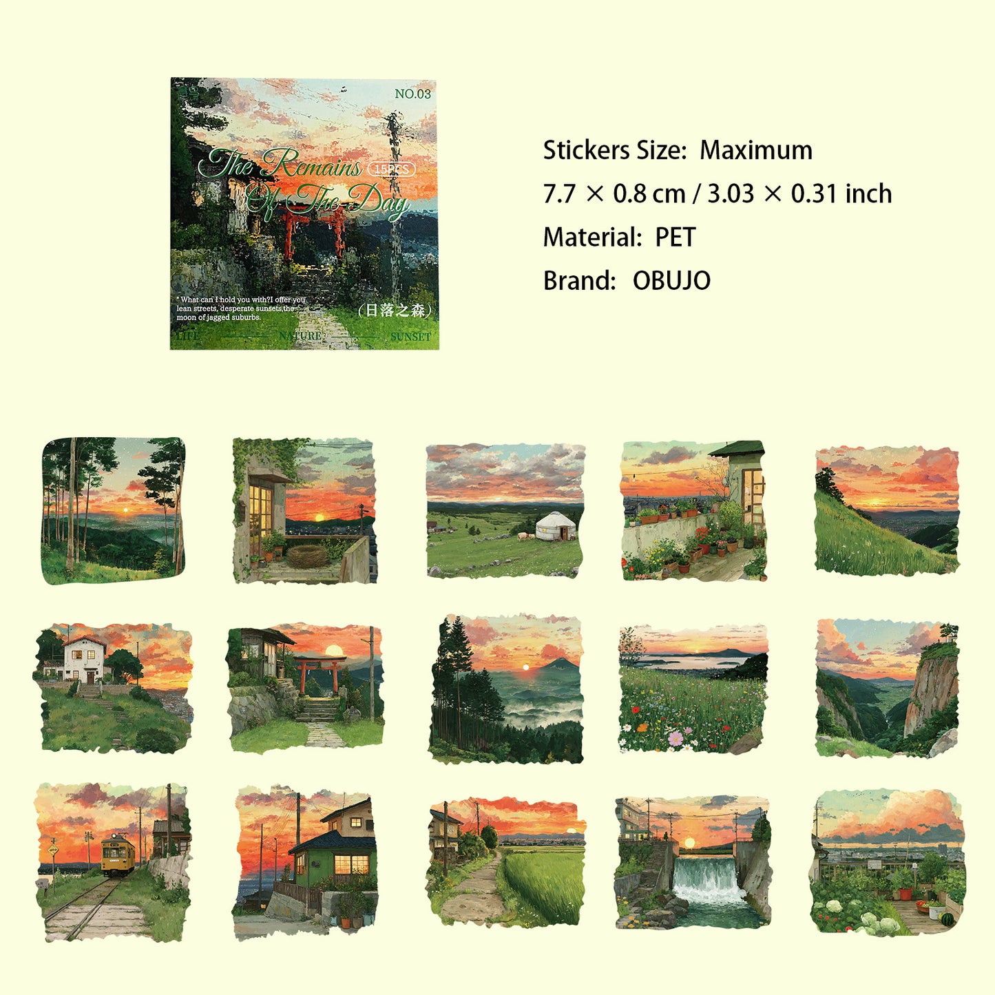15 Pcs Sunset Landscape PET Stickers CRJJ
