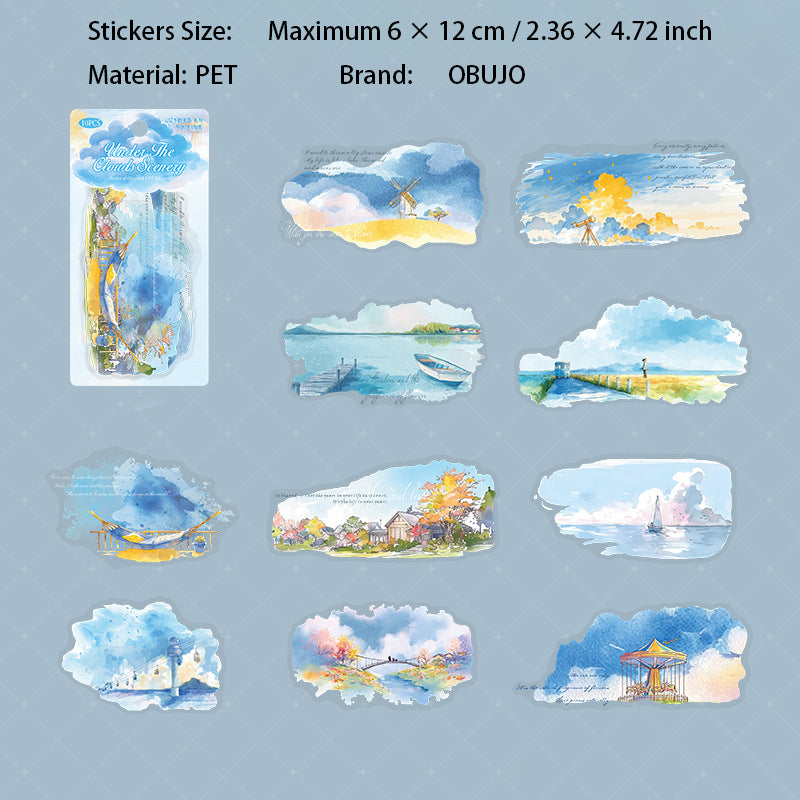 10 Pcs Cloud Landscape PET Stickers YCXFJ