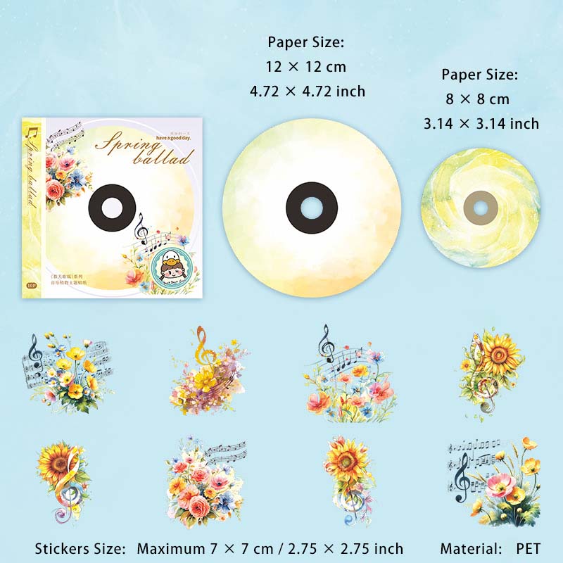 15 Pcs Disc Paper and Flower PET Stickers Kit CTGY