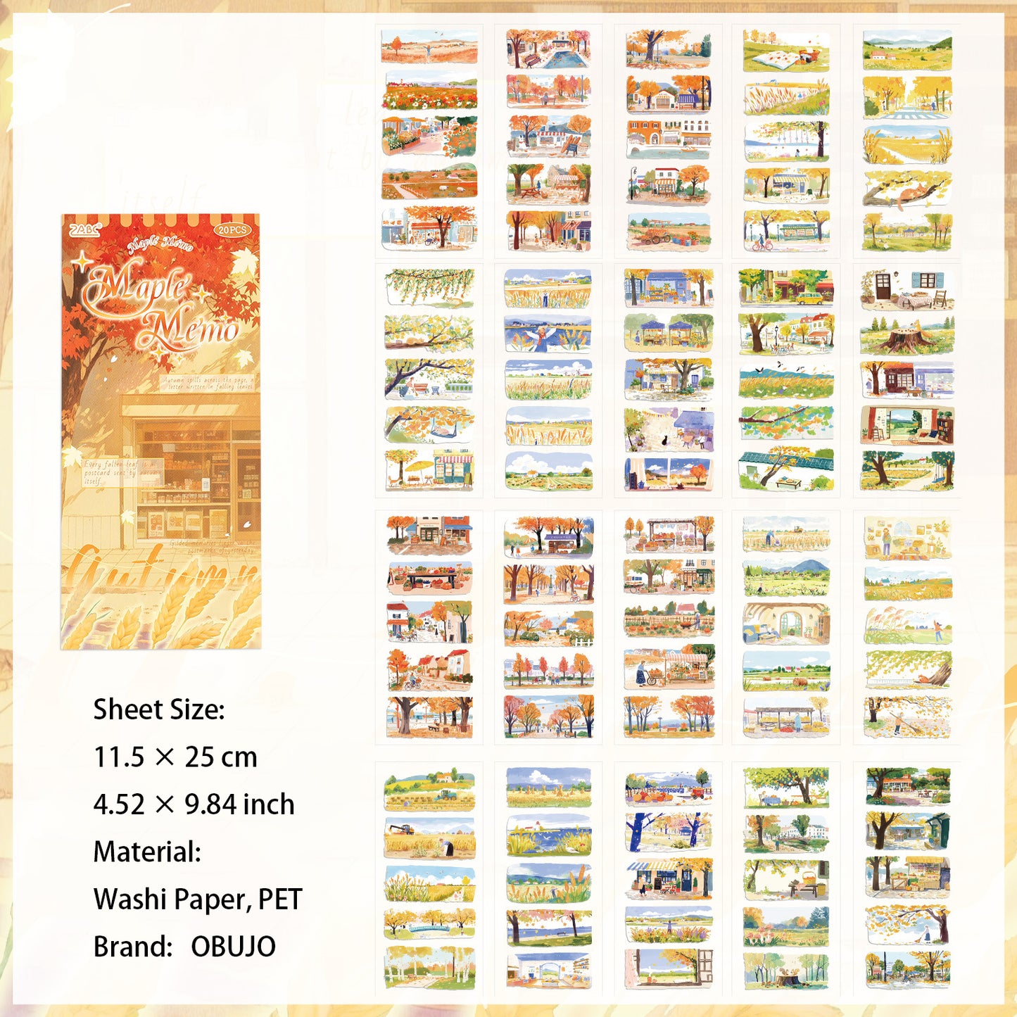 20 Sheets Seasonal Landscape Stickers Book SJZS