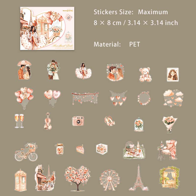 30 Pcs Lover Theme PET Stickers XDDYH